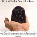 Geoda de ametist natural, taiata manual - Protectie si echilibru H= 10-11 cm L= 6-8 cm 500-600 gr