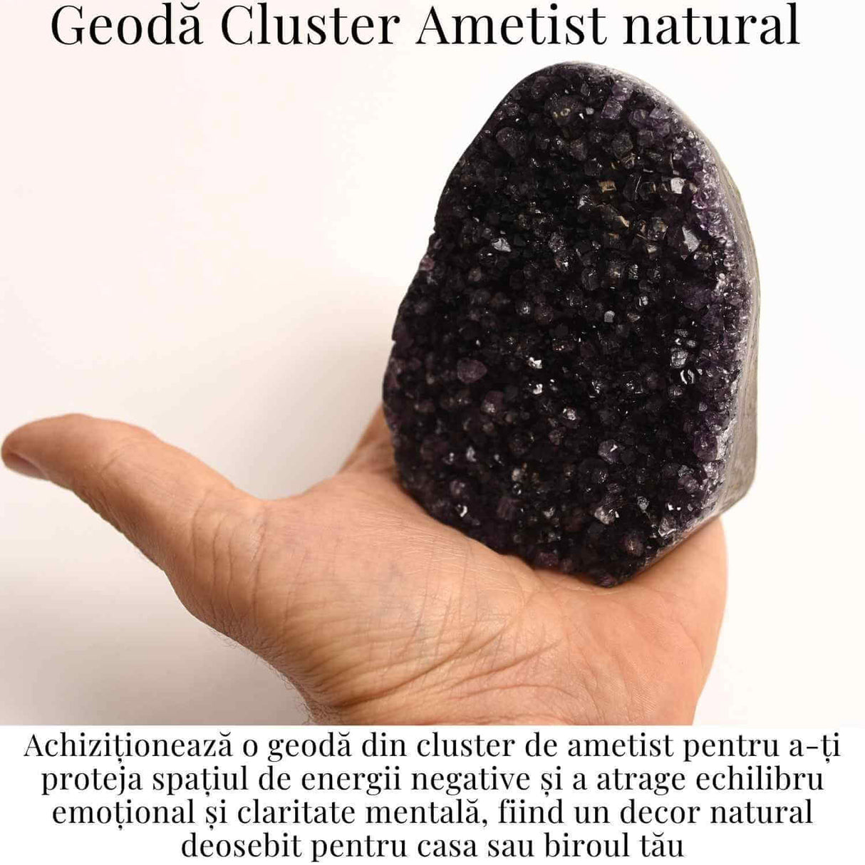 Geoda de ametist natural, taiata manual - Protectie si echilibru H= 10-11 cm L= 6-8 cm 500-600 gr