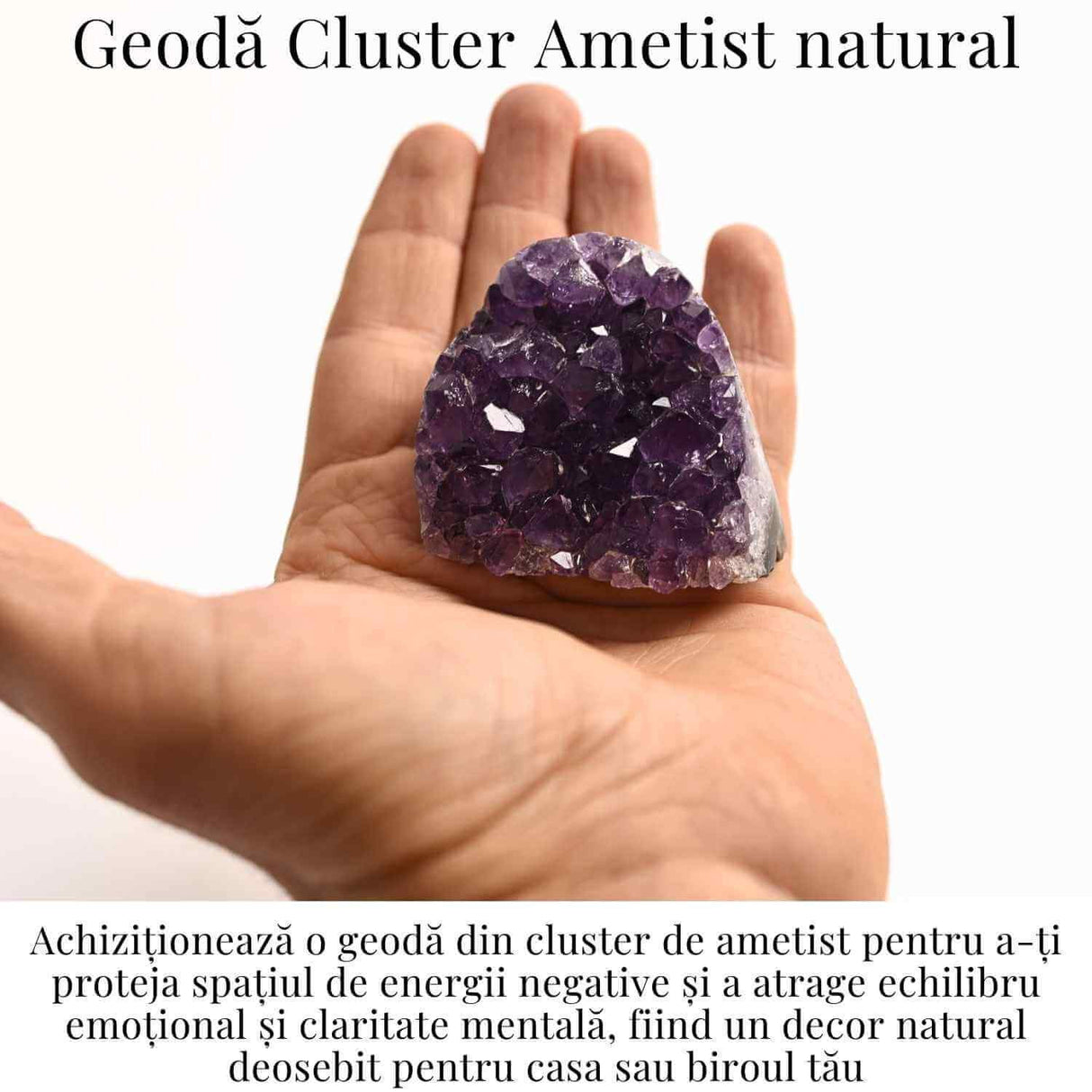 Geoda de ametist natural, taiata manual - Protectie si echilibru H= 10-11 cm L= 6-8 cm 500-600 gr