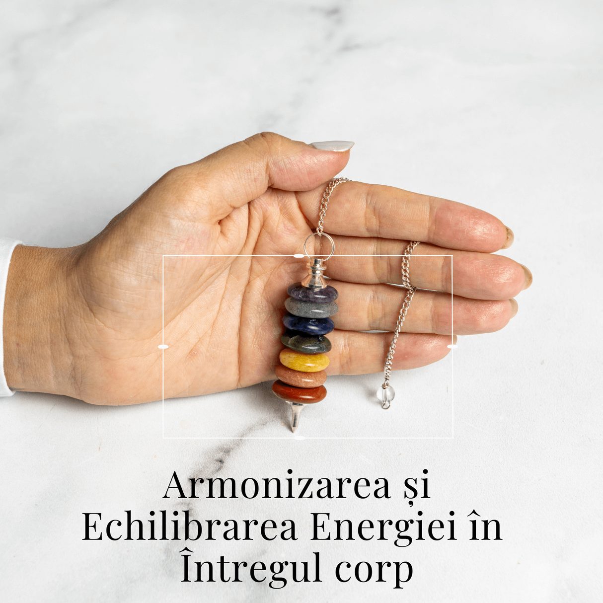 Pendul cu 7 Inele si Pietre Naturale - Echilibru si Vindecare Chakre