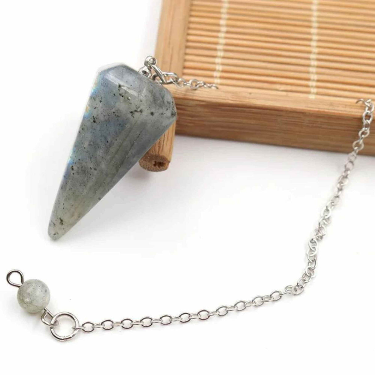Pendul din Labradorit Natural cu Punct Hexagonal Instrument Precis pentru Reiki si Chakra