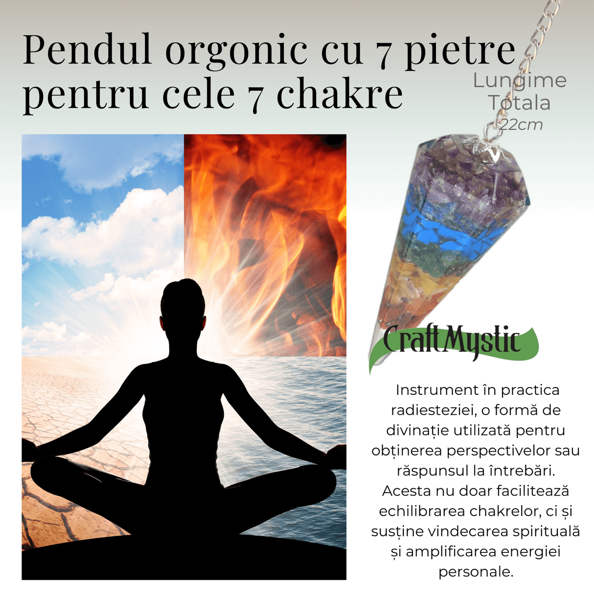 Pendul Orgonic cu 7 Margele Chakre pentru Vindecare Energetica