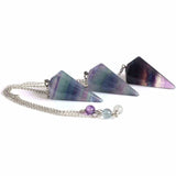 Pendul radiestezie Fluorit violet si saculet satin de catifea - Pentru meditatie, divinatie