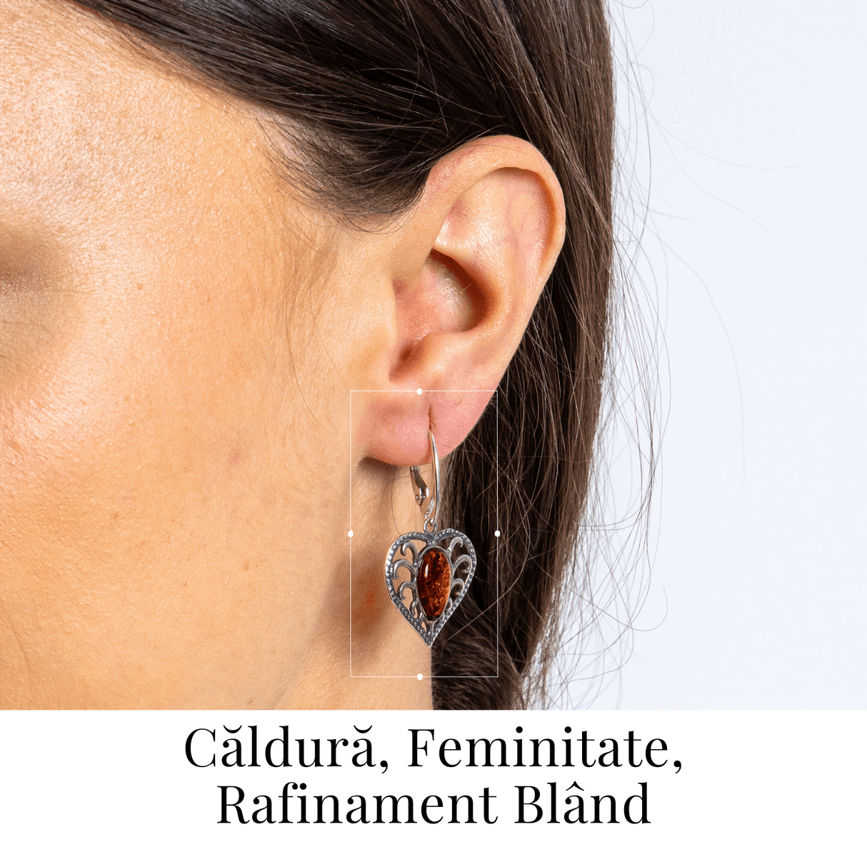 Bijuterie cu suflet - Cercei cu chihlimbar in montura romantica argint 925