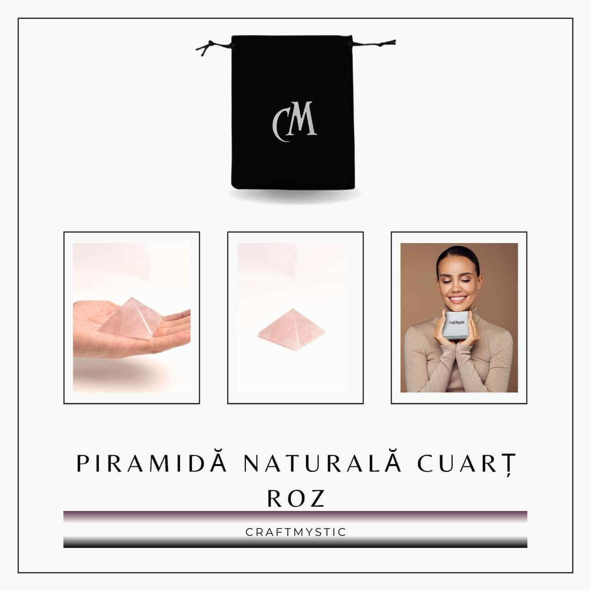 Piramida Cuart Roz Brut Lucrata Manual 5.5x5.5x3 cm - Armonie si Vindecare