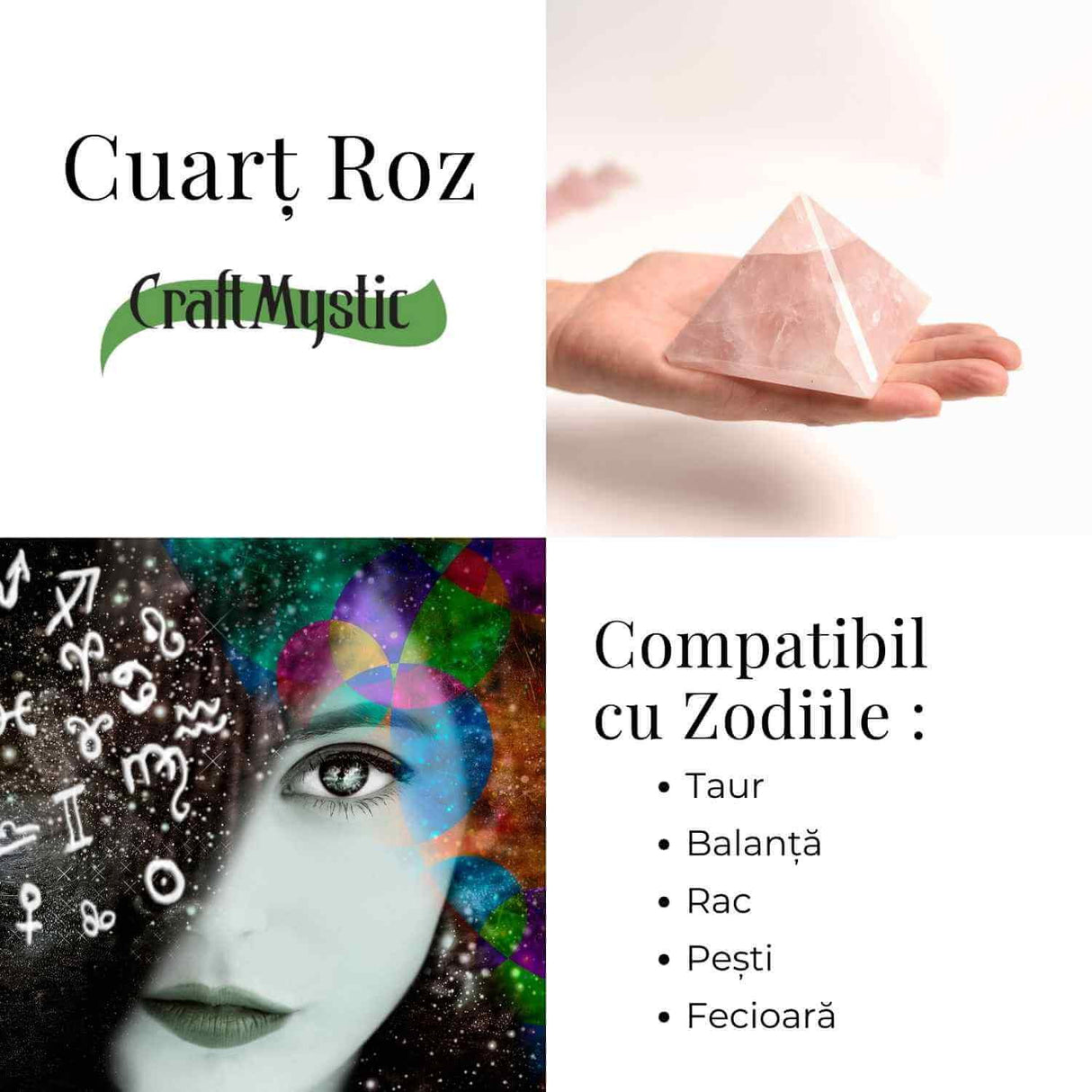 Piramida Cuart Roz Brut Lucrata Manual 5.5x5.5x3 cm - Armonie si Vindecare