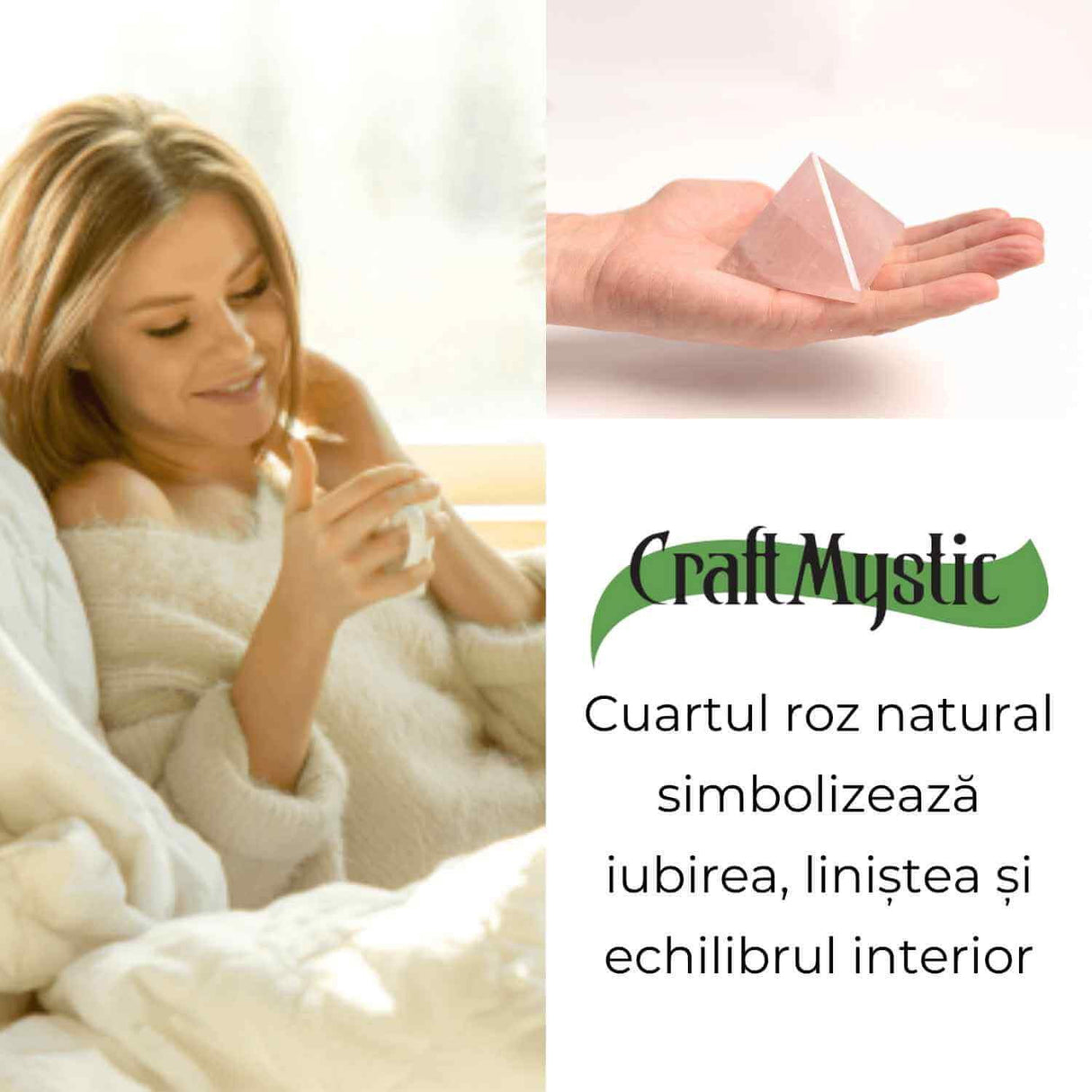 Piramida Cuart Roz Brut Lucrata Manual 5.5x5.5x3 cm - Armonie si Vindecare
