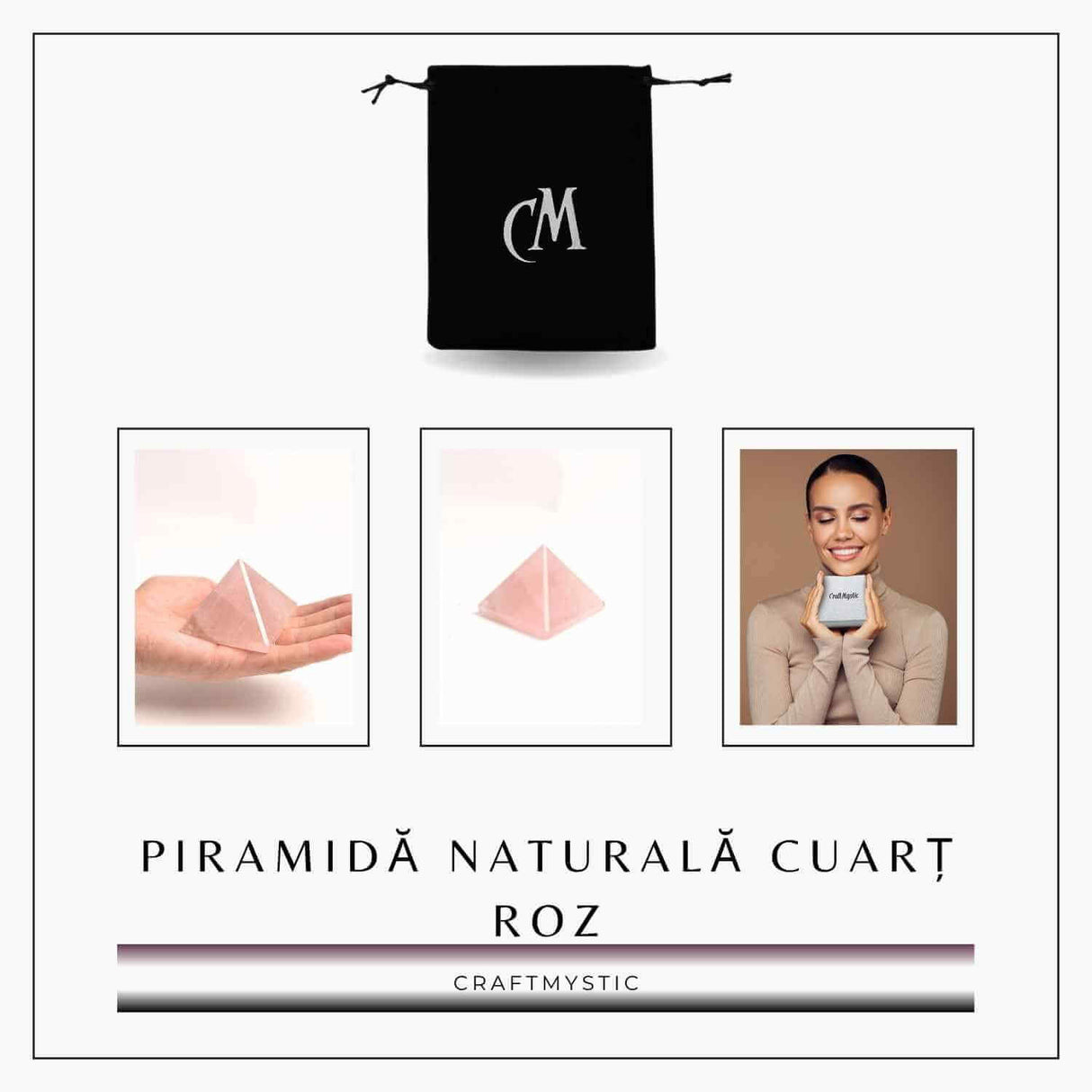 Piramida Cuart Roz Brut Lucrata Manual 5.5x5.5x3 cm - Armonie si Vindecare