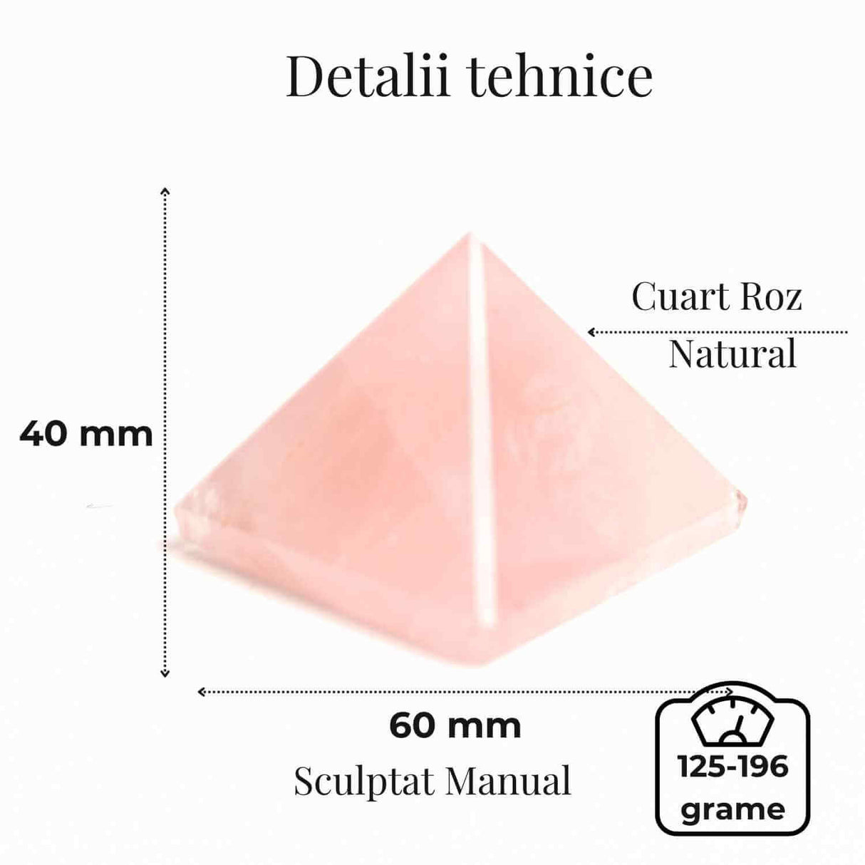 Piramida Cuart Roz Brut Lucrata Manual 5.5x5.5x3 cm - Armonie si Vindecare