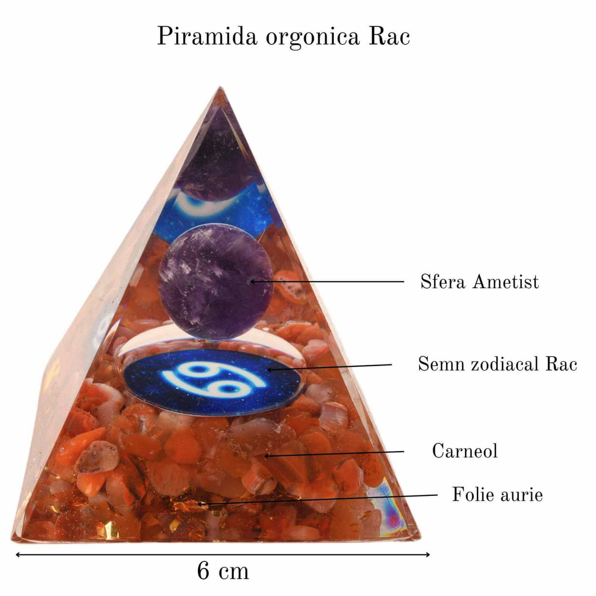 Piramida de Energie Orgonica 6 cm cu Cristale de Vindecare specifice Zodiei Berbec pentru Relaxare, Meditatie si Ornament