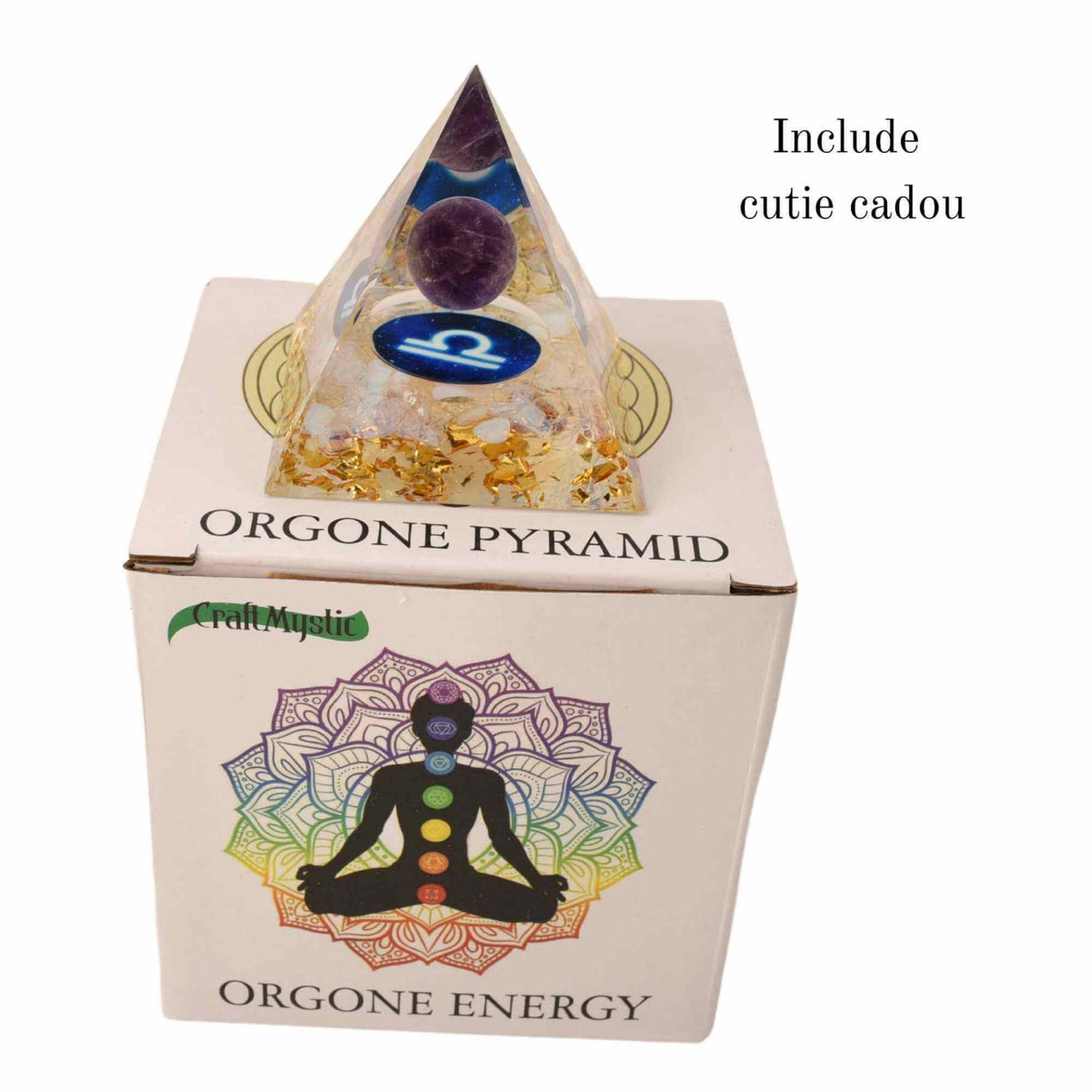 Piramida de Energie Orgonica 6 cm cu Cristale de Vindecare specifice Zodiei Berbec pentru Relaxare, Meditatie si Ornament