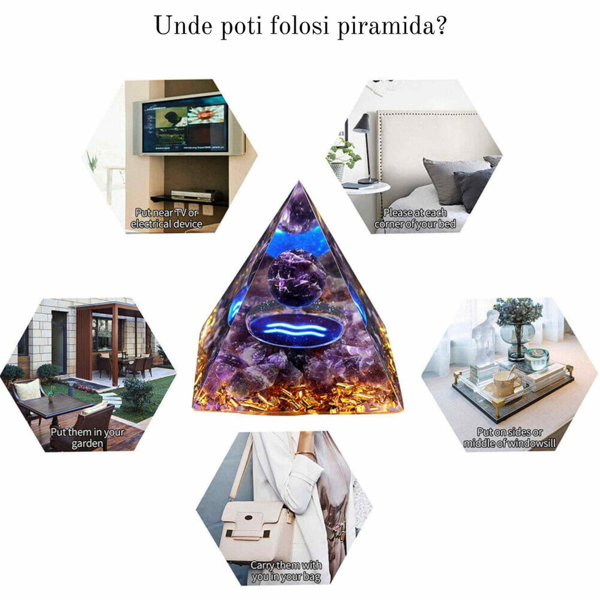 Piramida de Energie Orgonica 6 cm cu Cristale de Vindecare specifice Zodiei Berbec pentru Relaxare, Meditatie si Ornament