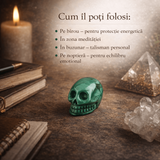 Mini Craniu din Malachit Natural Congo – Sculptat manual, simbol al transformarii