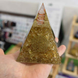Piramida Orgonica cristal Citrin si Floarea vietii de 11 cm pentru Bogatie si Succes - Piatra Comerciantului pentru Confort si Energie Pozitiva