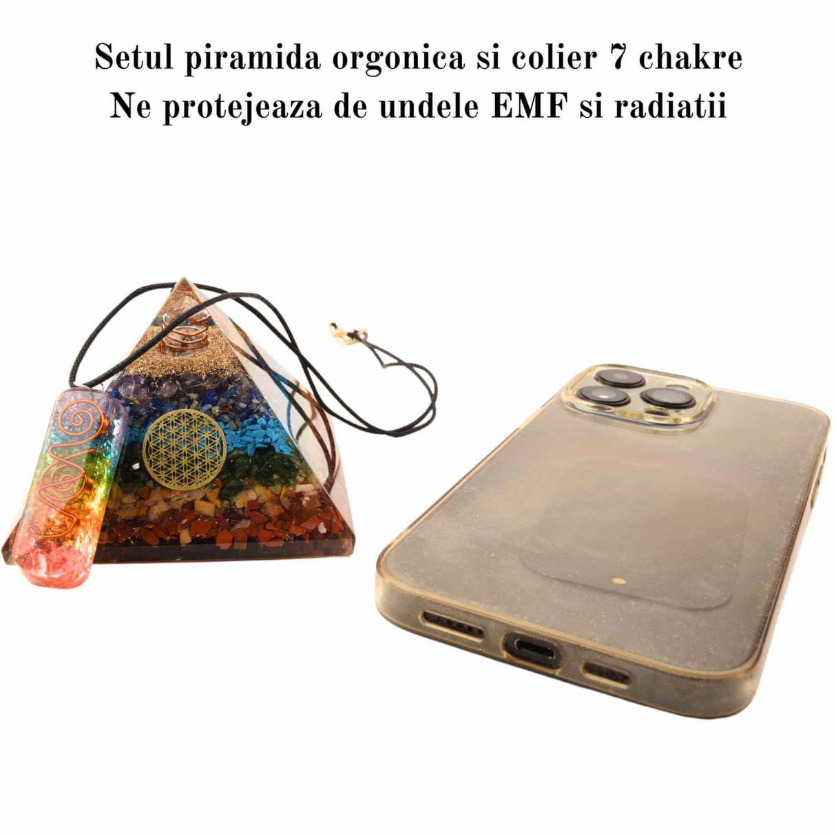 Set Piramida Orgonica 6.5 cm si Colier 7 Chakre -  Piramida Orgonica pentru Vindecare Energetica - Protectie EMF