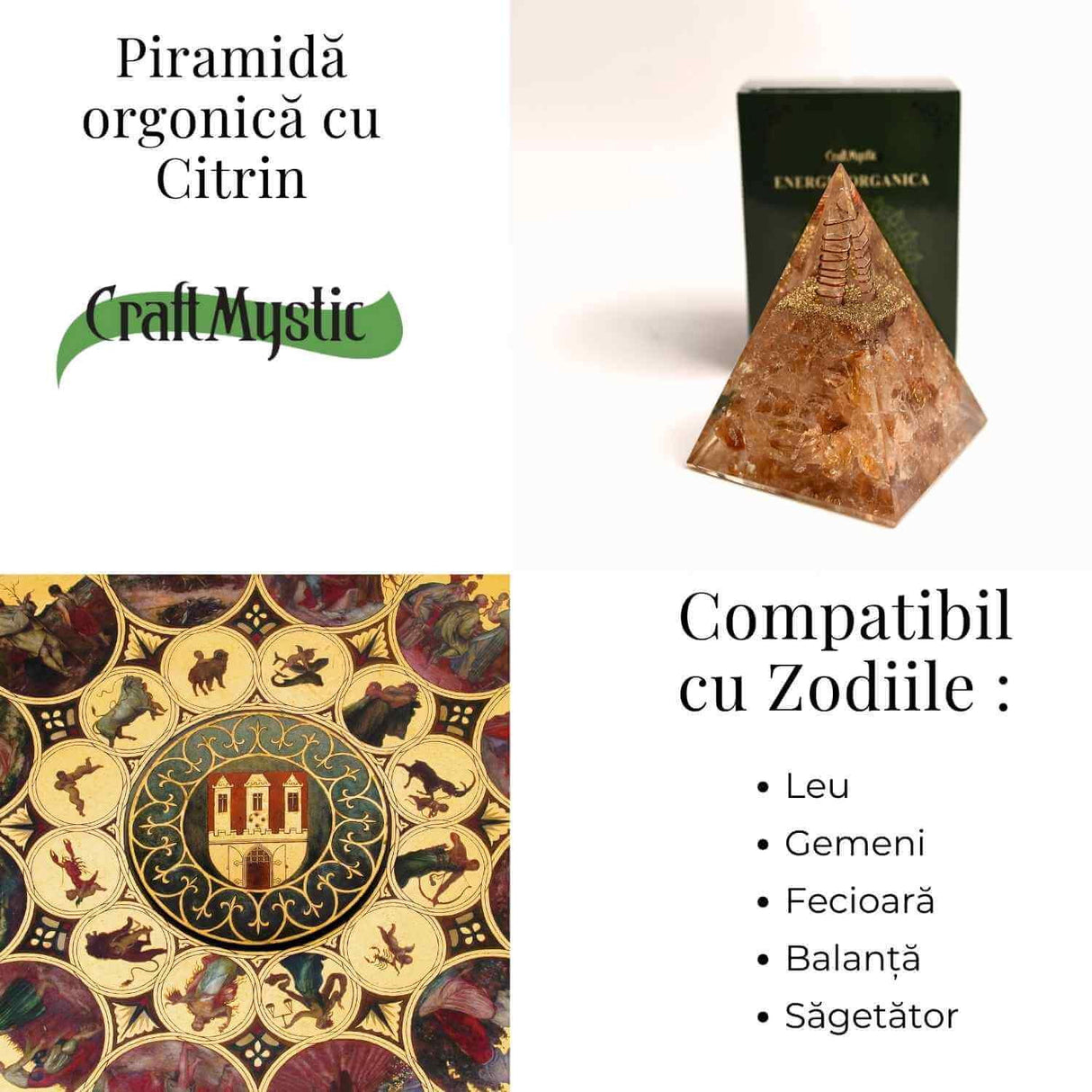 Piramida Orgonica cu Citrin Natural - Prosperitate, Energie Pozitiva si Claritate Mentala