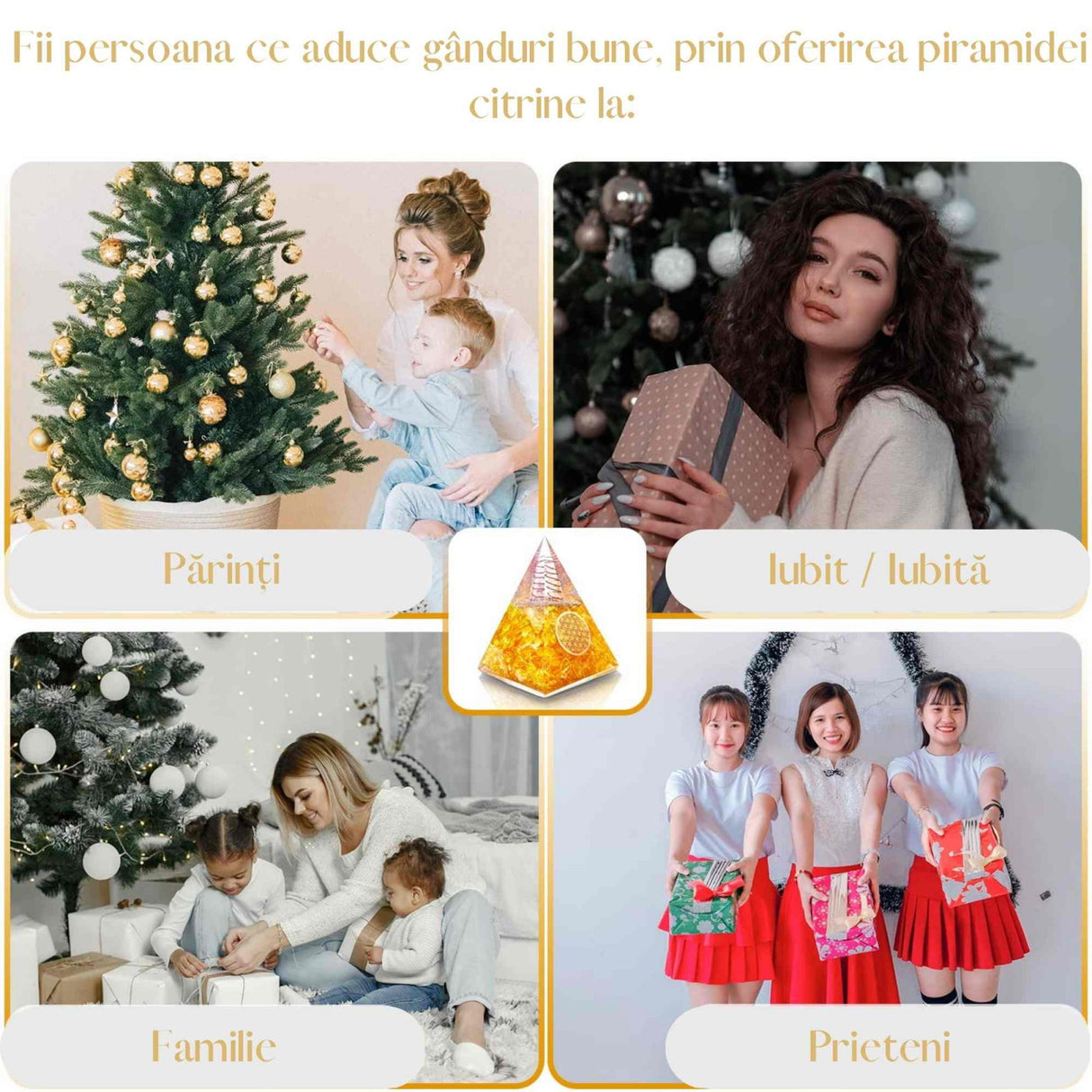 Piramida Orgonica cu Citrin si simbolul floarea vietii 8 cm - pentru intelepciune, bogatie si succes