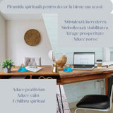 Piramida Orgonica cu cristal Acvamarin si simbolul floarea vietii 8 cm - pentru energie pozitiva, curaj, eliminarea fricii si a stresului