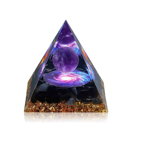 Orgone Pyramid 6 cm with Amethyst and Obsidian - Protection and Energy Balance