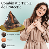 Piramida Orgonica Obsidian cu Varf de Cuart de Stanca si Spirala de Cupru - Protectie