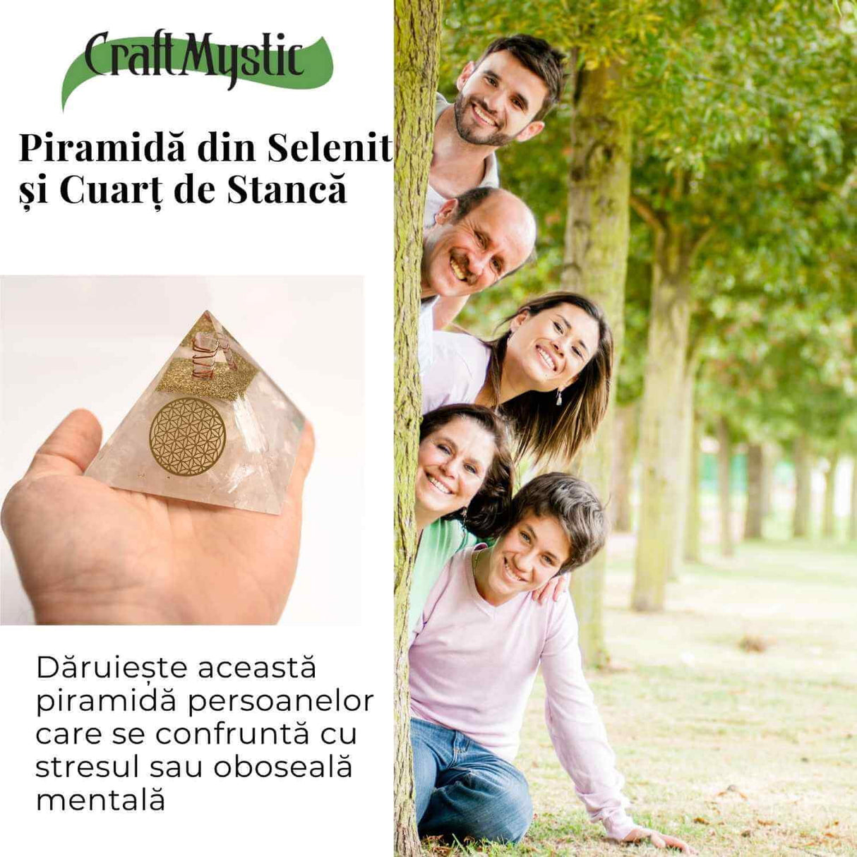 Piramida Orgonica cu Selenit si Floarea Vietii - Energizare si Protectie Naturala