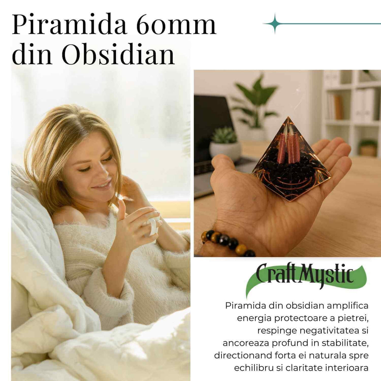 Piramida Orgonic Obsidian 60mm - Protectie, Claritate si Transformare Interioara