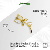Raza de lumina - Brosa cu design floral cu perla si straluciri sidefate