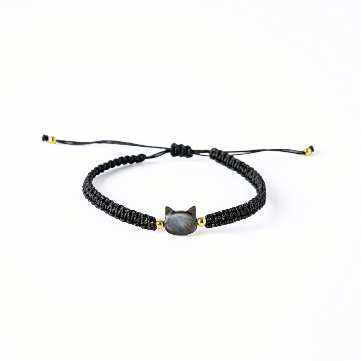 Protectie si Noroc - Bratara cu Charm Pisica din Scoica Naturala, Neagra