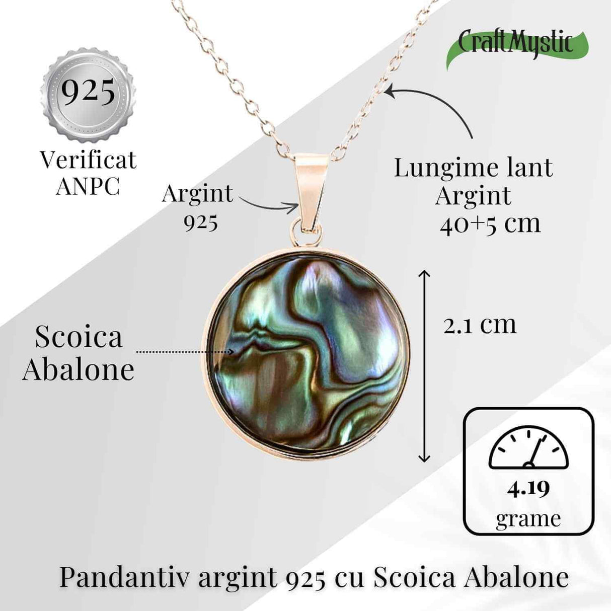 Armonie Interioara si Energie Oceanica - Colier Rotund cu Scoica Abalone si Argint 925