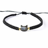 Protectie si Noroc - Bratara cu Charm Pisica din Scoica Naturala, Neagra