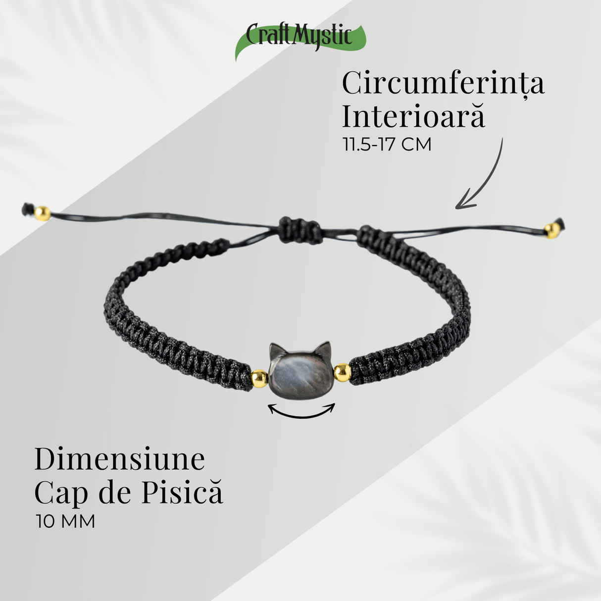 Protectie si Noroc - Bratara cu Charm Pisica din Scoica Naturala, Neagra