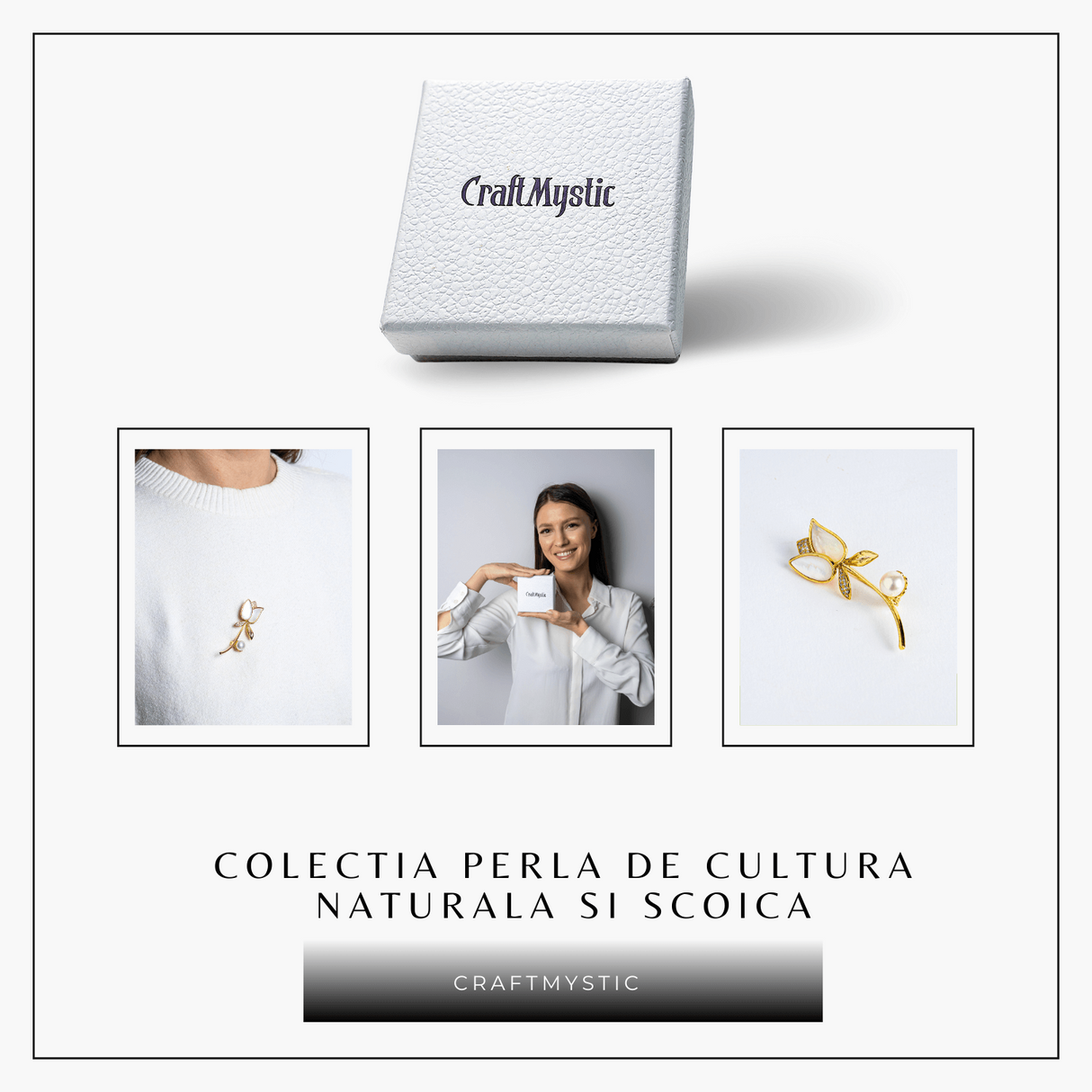 Raza de lumina - Brosa cu design floral cu perla si straluciri sidefate