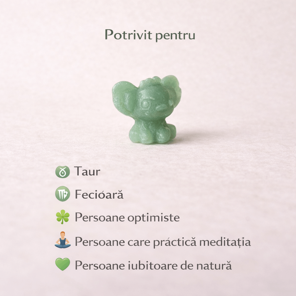 Figurina din aventurin verde, pastratoare de speranta si echilibru interior.