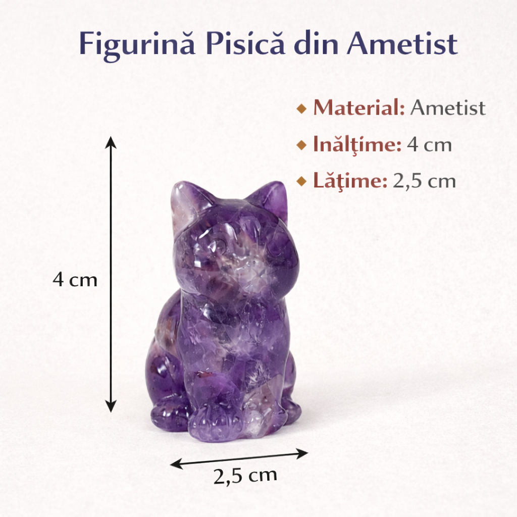 Figurina Pisica din Ametist - Protectie Spirituala, Intuitie si Liniste Interioara