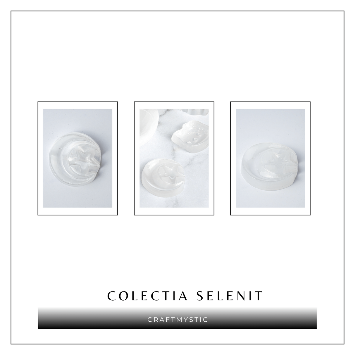 Placa Decorativa din Selenit Natural 5.5cm - Model Luna si Stele pentru Armonie si Claritate Energetica