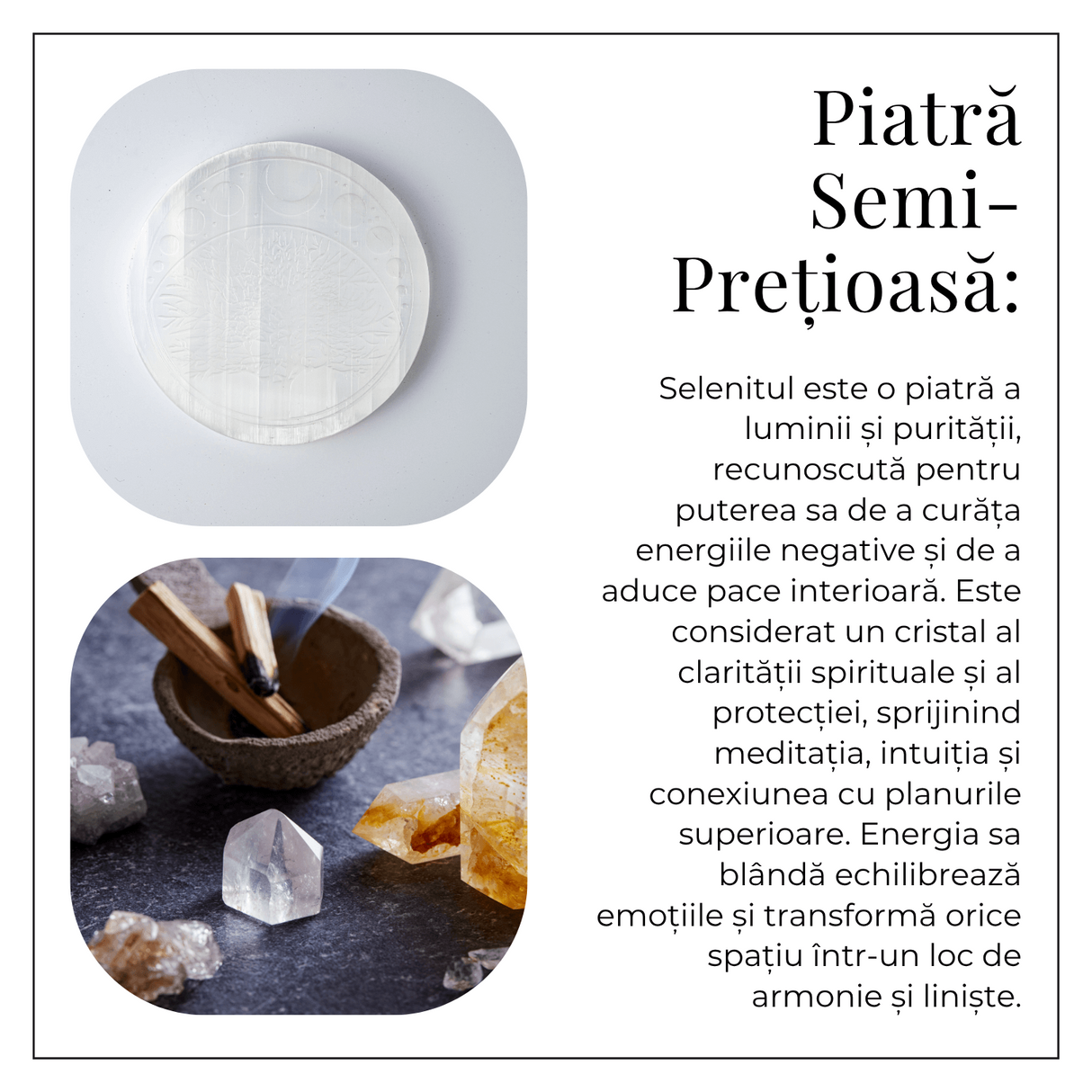 Disc Rotund din Selenit Natural 12cm - Placa Floarea Vietii pentru Purificare si Armonie Energetica