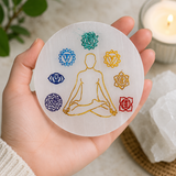 Placa din Selenit cu Cele 7 Chakre 10x10 cm – Purificare si Echilibru Energetic