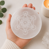 Placa din Selenit Natural cu Cubul lui Metatron – Purificare si Armonie Energetica