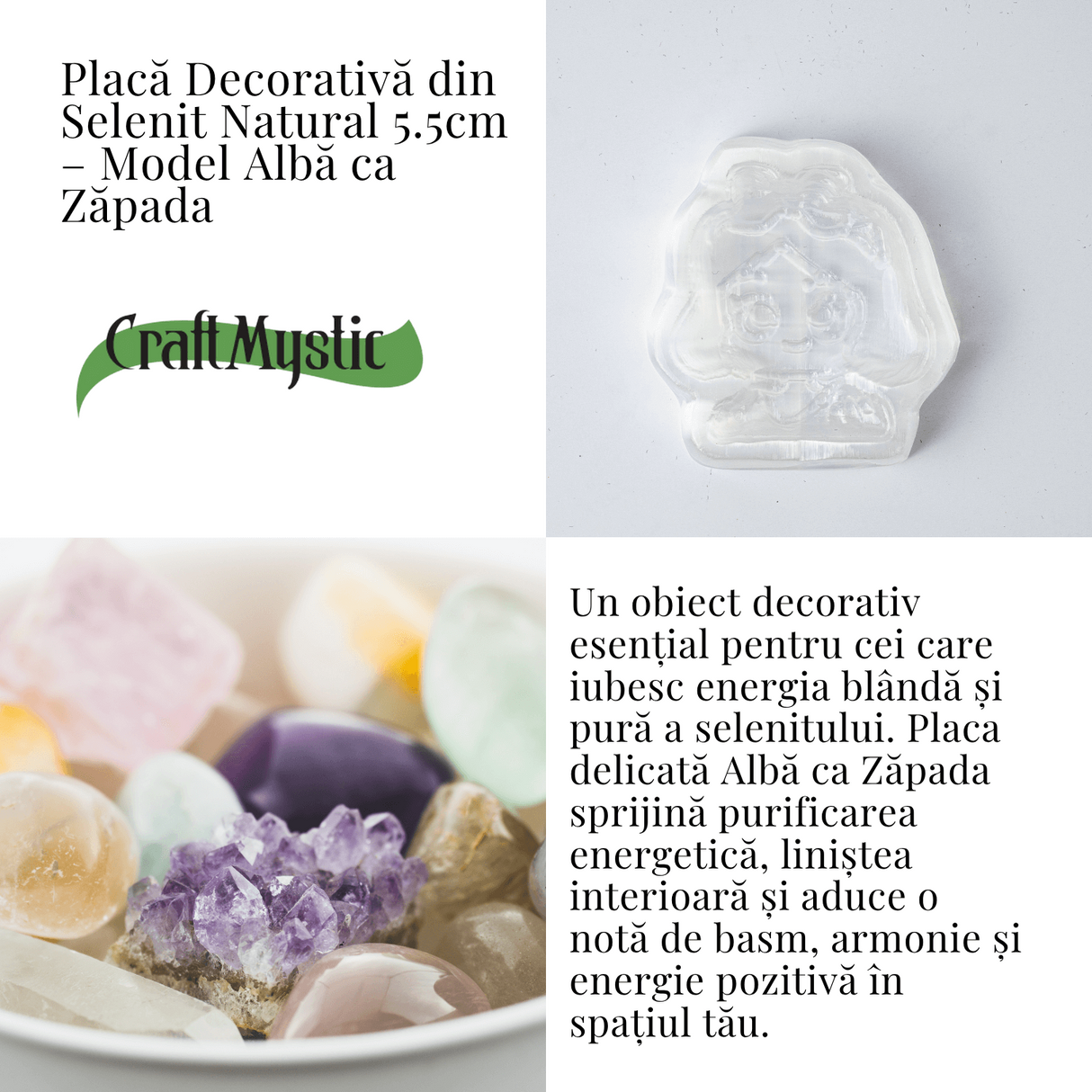 Placa Decorativa din Selenit Natural 5.5 cm - Model Alba ca Zapada - Puritate si Armonie Interioara