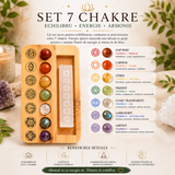 Set 7 Pietre Chakra cu Placa de Selenit si Suport din Lemn – Echilibru Energetic si Purificare