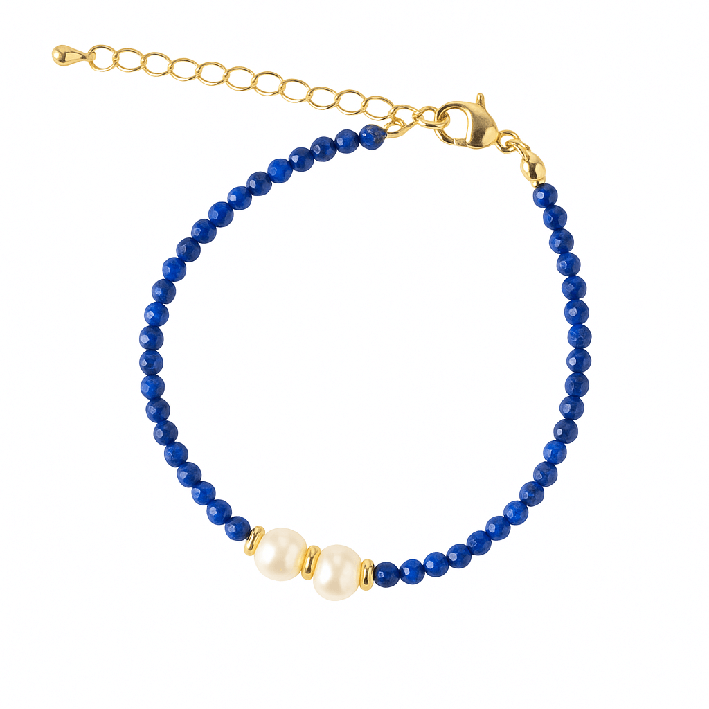 Intelegere si Claritate - Bratara din Lapis Lazuli Fatetat si Perle Naturale de Cultura