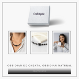 Protectie si Echilibru - Colier Inima din Obsidian de Gheata si Obsidian Natural