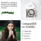 Protectie si Echilibru - Colier Inima din Obsidian de Gheata si Obsidian Natural