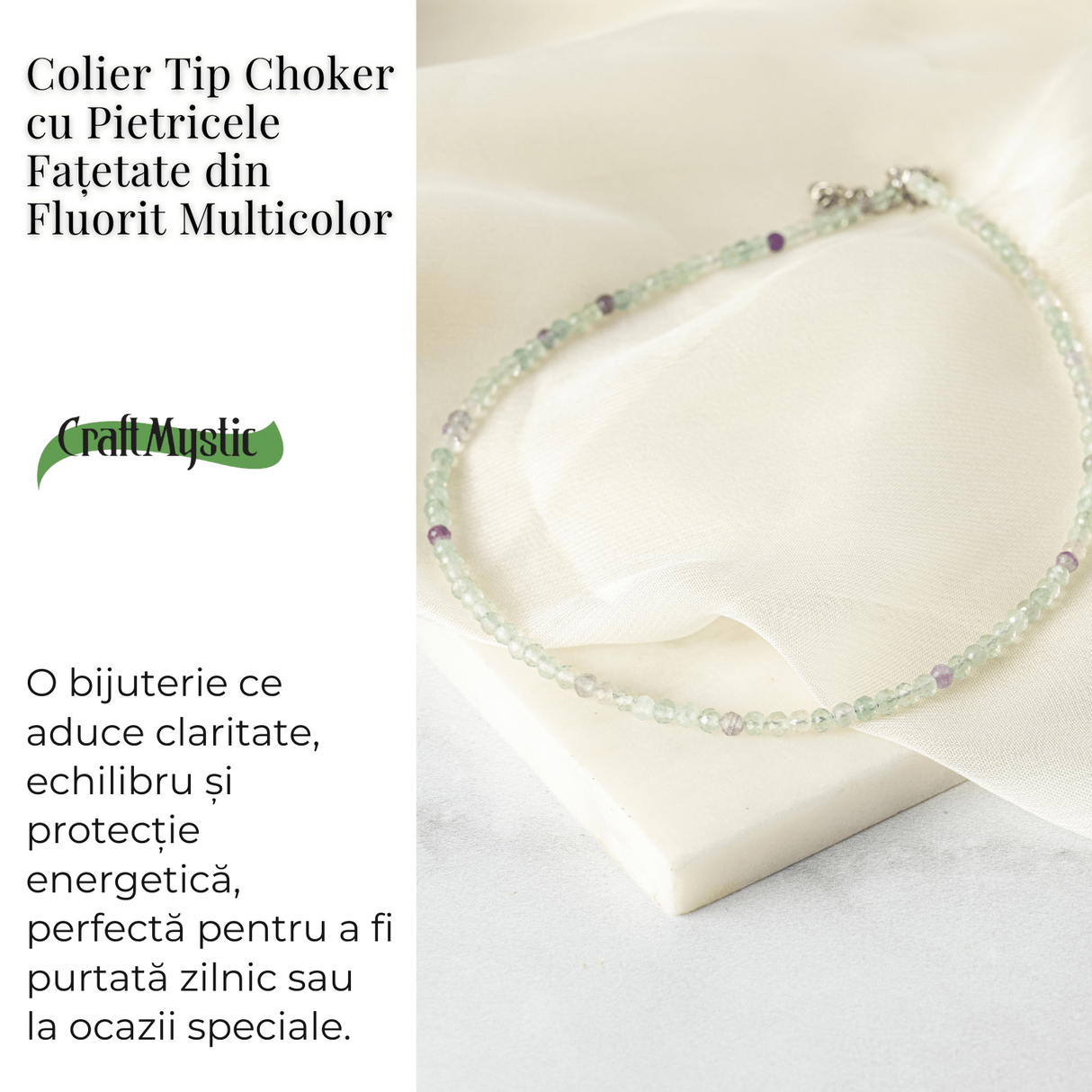 Claritate si Armonie - Choker din Otel Inoxidabil cu Fluorit Multicolor Natural Fatetat 3MM