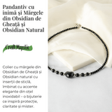 Protectie si Echilibru - Colier Inima din Obsidian de Gheata si Obsidian Natural