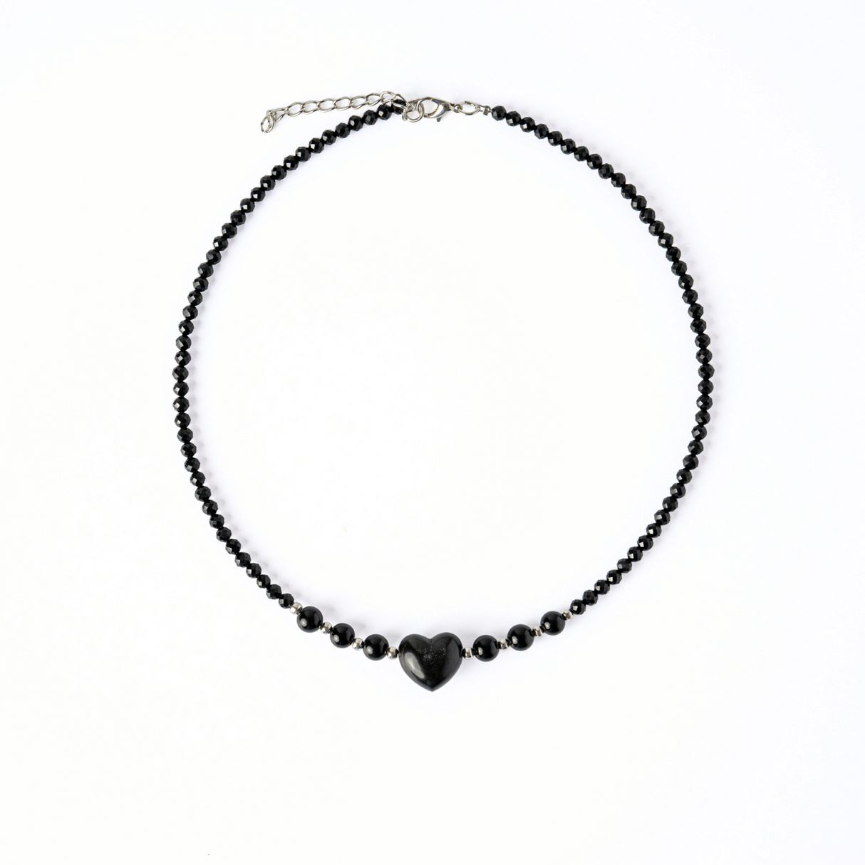 Protectie si Echilibru - Colier Inima din Obsidian de Gheata si Obsidian Natural