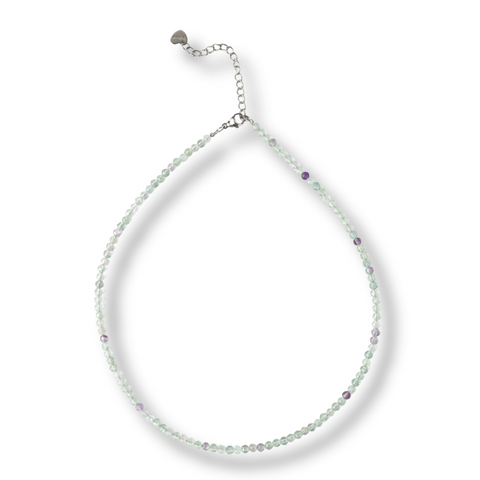 Claritate și Armonie - Choker din Oțel Inoxidabil cu Fluorit Multicolor Natural Fațetat 3MM