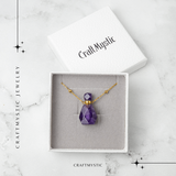 Claritate si Protectie - Colier Sticluta din Ametist Natural Fatetat, lant din Cupru Placat Auriu