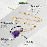 Claritate si Protectie - Colier Sticluta din Ametist Natural Fatetat, lant din Cupru Placat Auriu