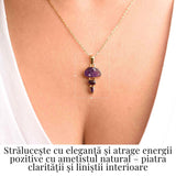 Calm Interior si Claritate Mentala - Colier inox si pandantiv argint 925 placat cu aur de18k si Triplu Ametist